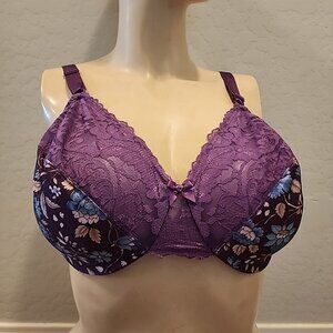 Vassarette Bra 38D Purple Floral Underwire Unlined 75-152